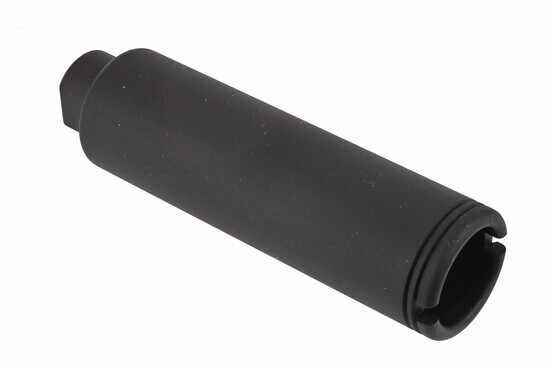 The KAK Industry extended flash can is threaded 1/2x28 for attaching to most AR-15 barrels